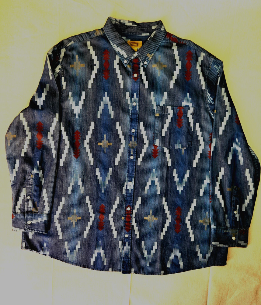Foundry Men’s 3XLT Super Plush Aztec Prints Denim Button Down Long Sleeve Shirt