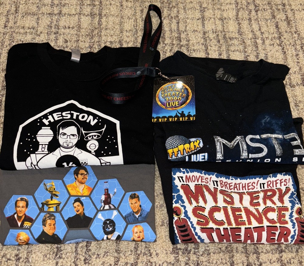 Mystery Science Theater 3000 T-Shirt Lot Unisex/Men Large 4pc + VIP Lanyard