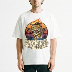 Angry Tiger Fire Eyes Tropical Beach Tee Retro Sunset Palm Trees T-Shirt