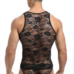 Mens Gym Tops Tank Top Vest Undershirts Lace T Shirt Floral Sleeveless Sexy