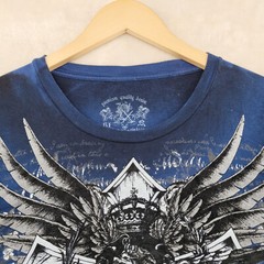 Custom Rug Vintage Wash Premium Denim Men Size L Blue Graphic Crew-Neck T-Shirt