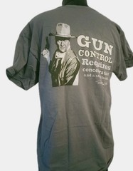 John Wayne T Shirt Men Large Gray “Gun Control… Steady Hand” Western Cowboy