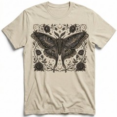 Dark Luna Moth Roses Zodiac Celestial T-Shirt Gothic Witchy Occult Night Sky Tee