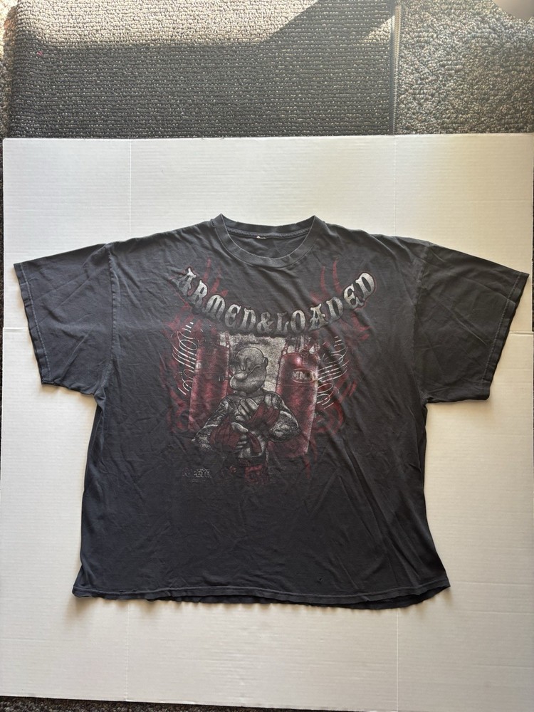 Vintage 2000s Popeye MMA Shirt No Sz Tag Fits XXL Armed And Loaded Y2K Grunge