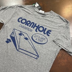 Cornhole Champion Shirt Mens Sml Grey Graphic Tee Backyard Games Toss Sports Fun
