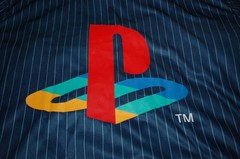 Sony PlayStation Kanji Baseball Jersey Official License Navy Pinstripe XL