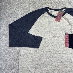 NEW Foundry T Shirt Mens Big Size 3XL Beige Gray Colorblock Long Sleeve Raglan