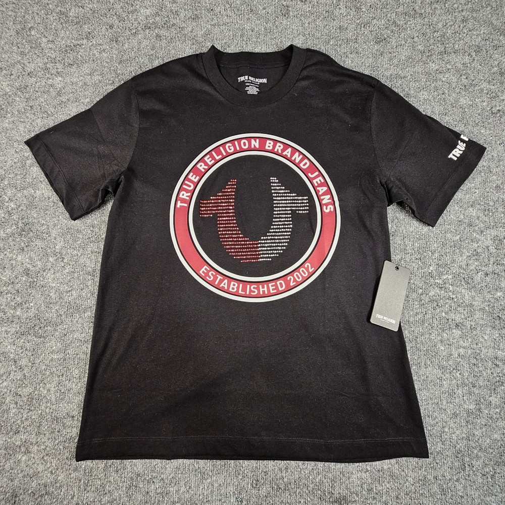 True Religion Men’s Jet Black Strike Embellished Short Sleeve T-shirt Large NWT