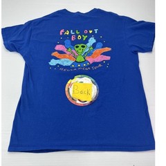 Gildan Fall Out Boy Graphic T-Shirt Med Blue Excellent Hella Mega Tour Alien