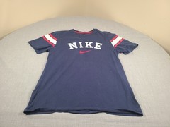 Nike Shirt Mens Large Blue Center Swoosh Spellout Logo Sports Tee