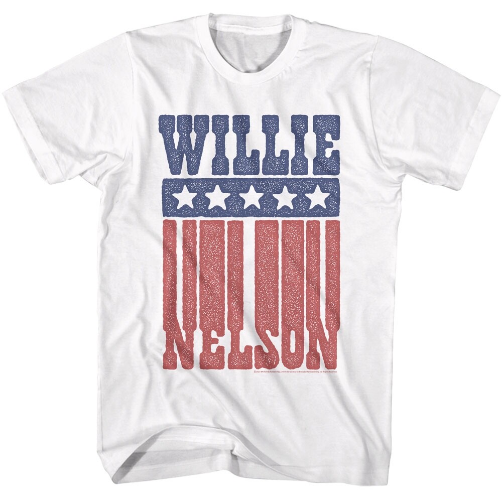 Willie Nelson T-Shirt Adult AMERICAN FLAG New Country Music Singer White Cotton
