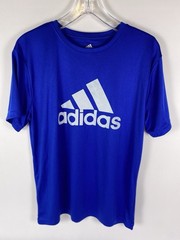 Adidas Men’s Blue Short Sleeve Performance Tee Size Med 100% Polyester Gray Logo