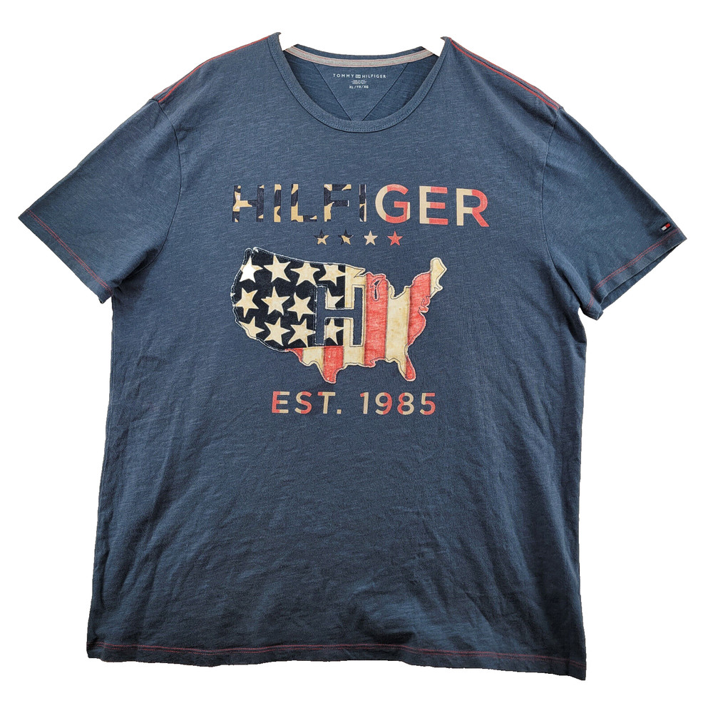Tommy Hilfiger Men’s Size XL Solid Blue Cotton Logo Graphic Crew-Neck T-Shirt