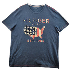 Tommy Hilfiger Men’s Size XL Solid Blue Cotton Logo Graphic Crew-Neck T-Shirt