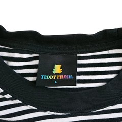 Teddy Fresh T-Shirt Mens Large Striped Short Sleeve Tee Black White Bear Button