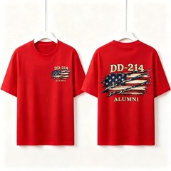 Two Sided DD-214 Alumni Vintage Graphic Tee American Flag Veteran Cotton T-Shirt