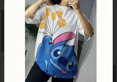 Stitch Graphic Print White Crew Neck Short Sleeve T-Shirt One Size