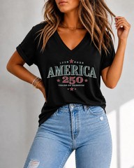 250th Anniversary of The United States Bella Canvas V-Neck Tee, USA Independence