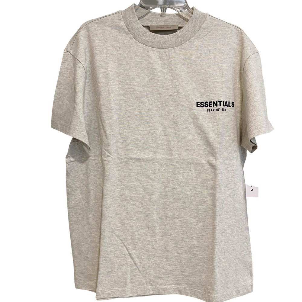 Essentials Men’s Light Oatmeal Logo Cotton Crew Neck Short Sleeve T-Shirt XS