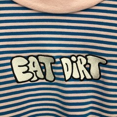ALAB Mens Novelty Embroidered Pullover Shirt Size L Multicolor Stripe Eat Dirt F