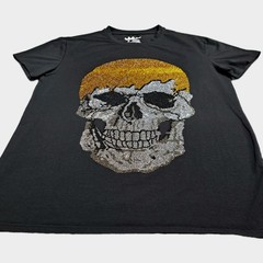 Heads Or Tails T-Shirt Size M Black Rhinestone Studded Skull Goth Grunge Bling