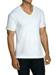 Fruit of the Loom Men’s 6-Pack Stay Tucked V-Neck T-Shirt,White,Large
