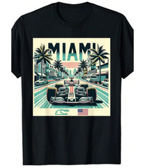 Miami Circuit F1 T-Shirt Retro Open Wheel Racing Car American Flag Tee Men