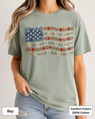 Floral American Flag Comfort Colors Shirt