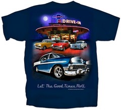 Joe Blow T’s Chevy Tri-Five Drive In Men’s Blue T-Shirt 1955 1956 1957 Bel Air