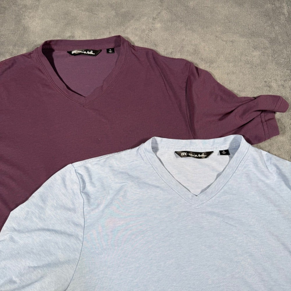 Travis Mathew The Cloud Tee Shirt V Neck Mens XL Maroon Blue Heathered Lot of 2