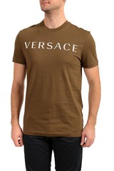 Versace Men’s Military Green Logo Embellished Crewneck T-Shirt US 2XL IT 56