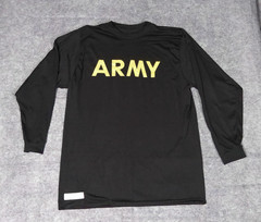 US Army APFU Long Sleeve Physical Fitness Shirt Black Gold ARMY Large Official