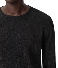 John Varvatos Collection Men’s Vera Distressed Jacquard Textured Crew Tee Black