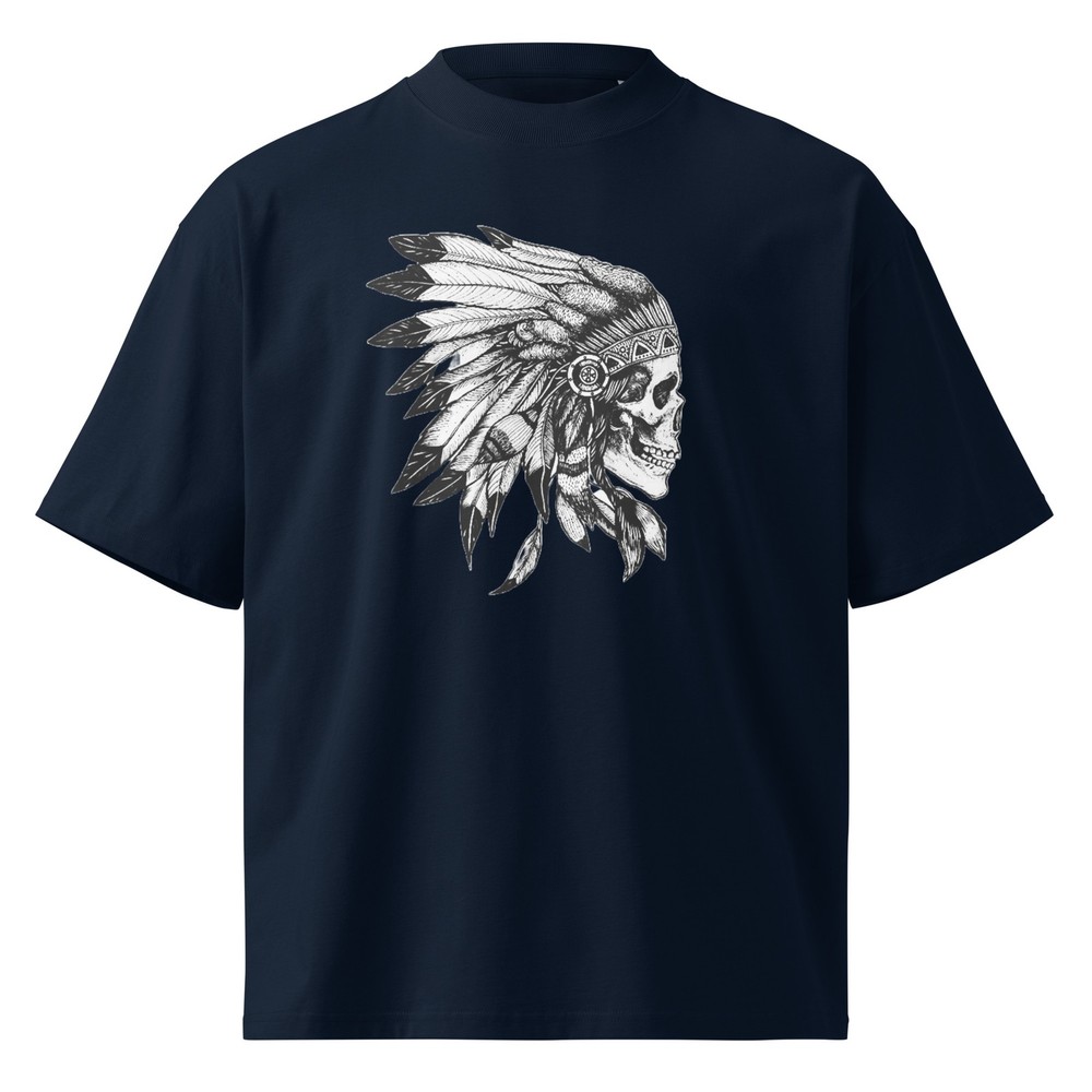 Unisex organic oversized high neck t-shirt, Elegant Skull Design, Enjoy