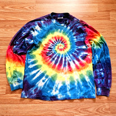 Vintage 80s 90s Spiral Tie-Dye T-Shirt Long Sleeve Size Large Single Stitch