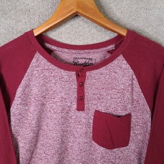 Brooklyn Cloth Shirt Mens XL Red Marled Henley Raglan Cotton Blend Long Sleeve
