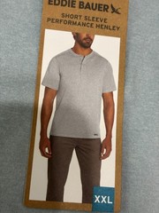 Eddie Bauer Shirt Mens 2XL Blue Fog Short Sleeve Performance 3 Button Henley NWT