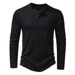 Cotton Henley Neck Shirt-Long Sleeve Button Top Tees Men’s Casual Autumn Fashion