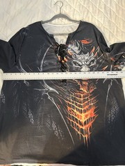 Dragon Graphic Lace Up Henley Shirt Mens 3XL Black Fire Red Long Sleeve Gothic