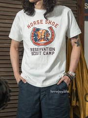 NON STOCK US Retro Heavy Cotton T-Shirt Painted Chieftain/Horse Shoe Basic Tee