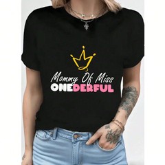 100% Cotton Fun Crown Letter Pattern Top, Breathable Knitted Fabric