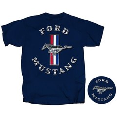 Joe Blow T’s Ford Mustang Chrome Tribar Logo Men’s Blue T-Shirt Pony Emblem