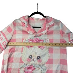 Cute Cat Shirt Women’s Large Pink White Plaid Short Sleeve Queen Cartoon Blouse