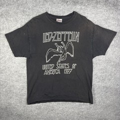 Vintage Led Zeppelin 1977 US Tour T-Shirt Hanes Distressed Black Large 2003