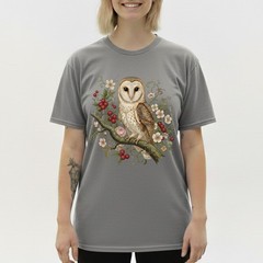 Barn Owl T-Shirt Vintage Floral Botanical Art Cottagecore Bird Lover Nature Tee