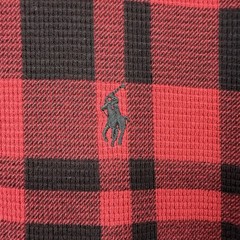 Polo Ralph Lauren Long Sleeve Waffle Knit Thermal Shirt Red Black Plaid XXL 2XL
