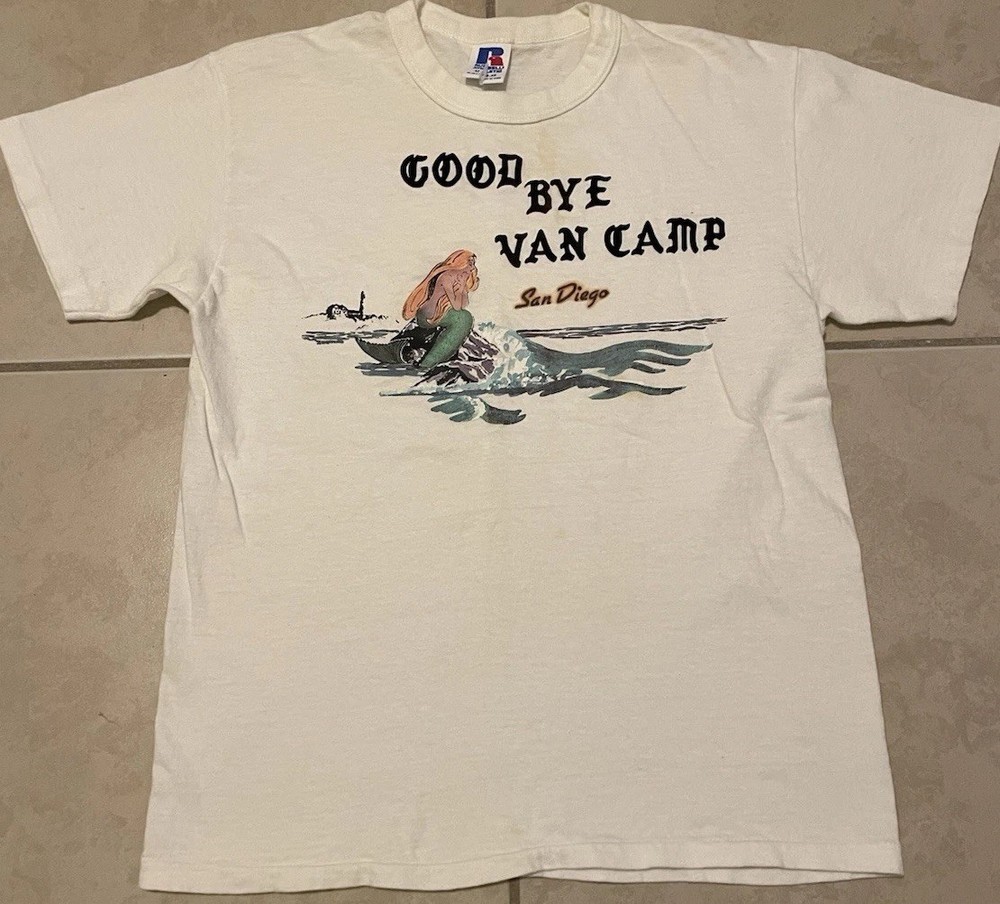 Vtg 80s San Diego Mermaid Faded Shirt XS Art California Beach Surf Grunge OP 90s