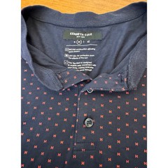 Kenneth Cole New York Mens Henley Shirt Navy Blue Red Micro Print Stretch Size M