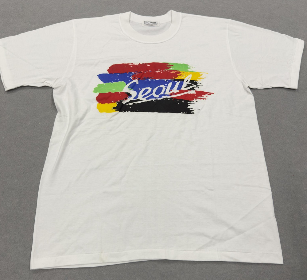 Seoul Shirt Mens Large White Graphic Brushstroke Korea Travel Tee Souvenir City