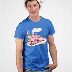 Christmas T-Shirt Pink Train Snowy Winter Scene Mens and Womens Tee #MC